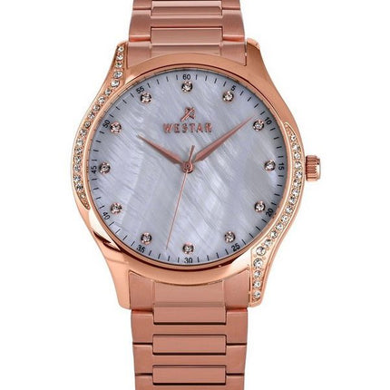 Westar Zing Krystal Accenter Rose Guld Tone Rustfrit Stål Hvid Mother Of Pearl Urskive Quartz 00127PPN611 Dameur