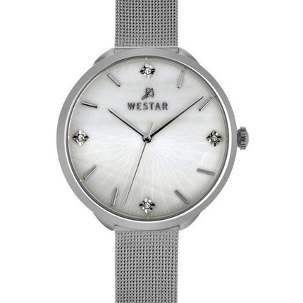 Westar Zing Krystal Accenter Rustfrit Stål Mesh Hvid Mother Of Pearl Dial Quartz 00128STN11 Dameur