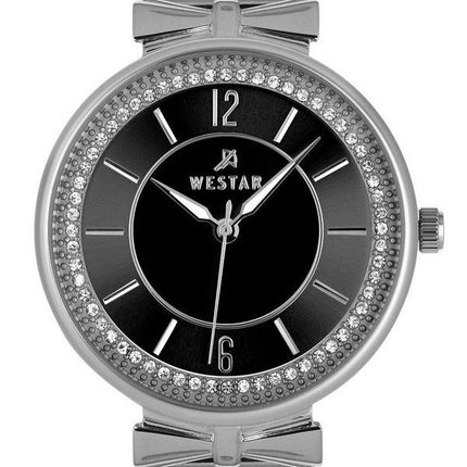 Westar Zing Krystal Accenter Rustfrit Stål Mesh Armbånd Black Dial Quartz 00130STN103 Dameur