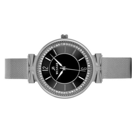 Westar Zing Krystal Accenter Rustfrit Stål Mesh Armbånd Black Dial Quartz 00130STN103 Dameur