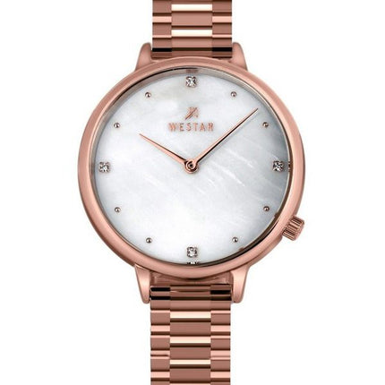 Westar Zing Krystal Accenter Rose Guld Tone Rustfrit Stål Hvid Mother Of Pearl Urskive Quartz 00135PPN611 Dameur