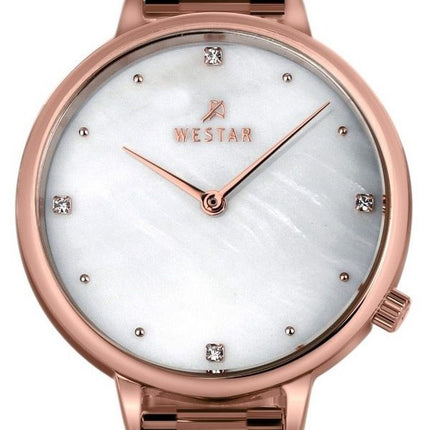 Westar Zing Krystal Accenter Rose Guld Tone Rustfrit Stål Hvid Mother Of Pearl Urskive Quartz 00135PPN611 Dameur