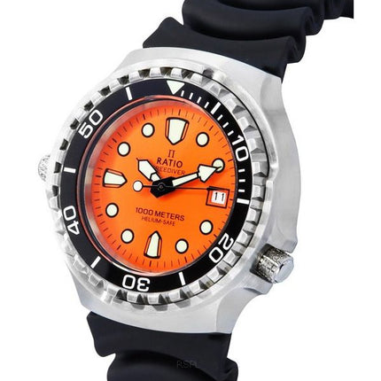 Ratio FreeDiver Helium Safe Sapphire Quartz Orange Dial 1038EF102V-ORG Herre 1000M ur