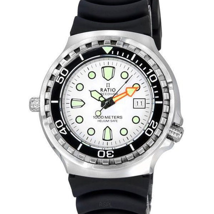 Ratio FreeDiver Helium Safe Sapphire Quartz White Dial 1038EF102V-WHT 1000M herreur