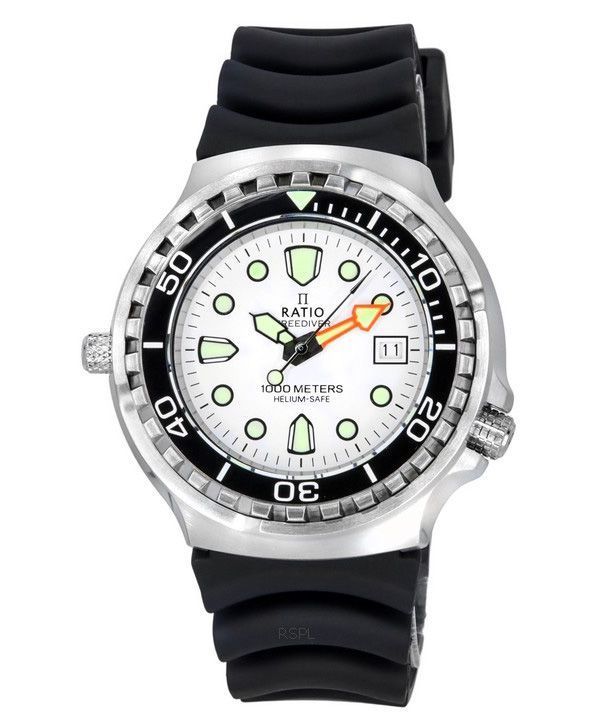 Ratio FreeDiver Helium Safe Sapphire Quartz White Dial 1038EF102V-WHT 1000M herreur