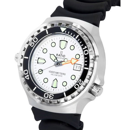 Ratio FreeDiver Helium Safe Sapphire Quartz White Dial 1038EF102V-WHT 1000M herreur