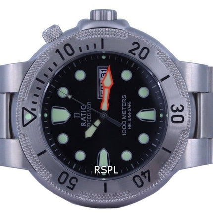 Ratio FreeDiver Black Dial Stainless Steel Quartz 1050MD93-02V-BLK 1000M herreur