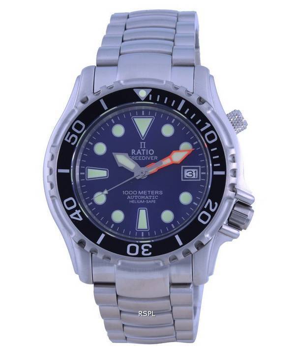 Ratio FreeDiver Helium Safe 1000M Blue Dial Rustfrit StÃ¥l Automatisk 1066KE26-33VA-BLU Herreur