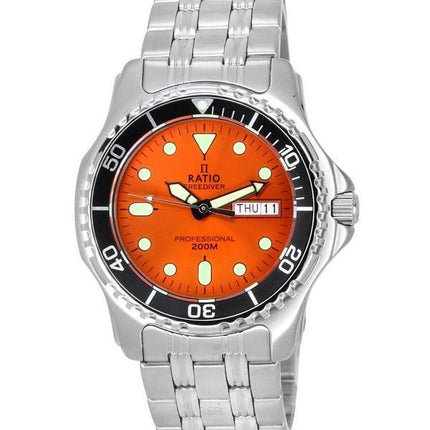 Ratio FreeDiver Professional Sapphire Sunray Orange Dial Quartz 36JL140-ORG 200M herreur