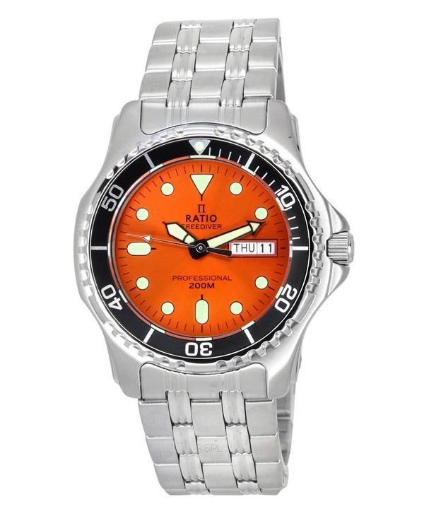 Ratio FreeDiver Professional Sapphire Sunray Orange Dial Quartz 36JL140-ORG 200M herreur