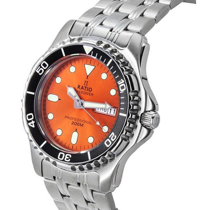 Ratio FreeDiver Professional Sapphire Sunray Orange Dial Quartz 36JL140-ORG 200M herreur