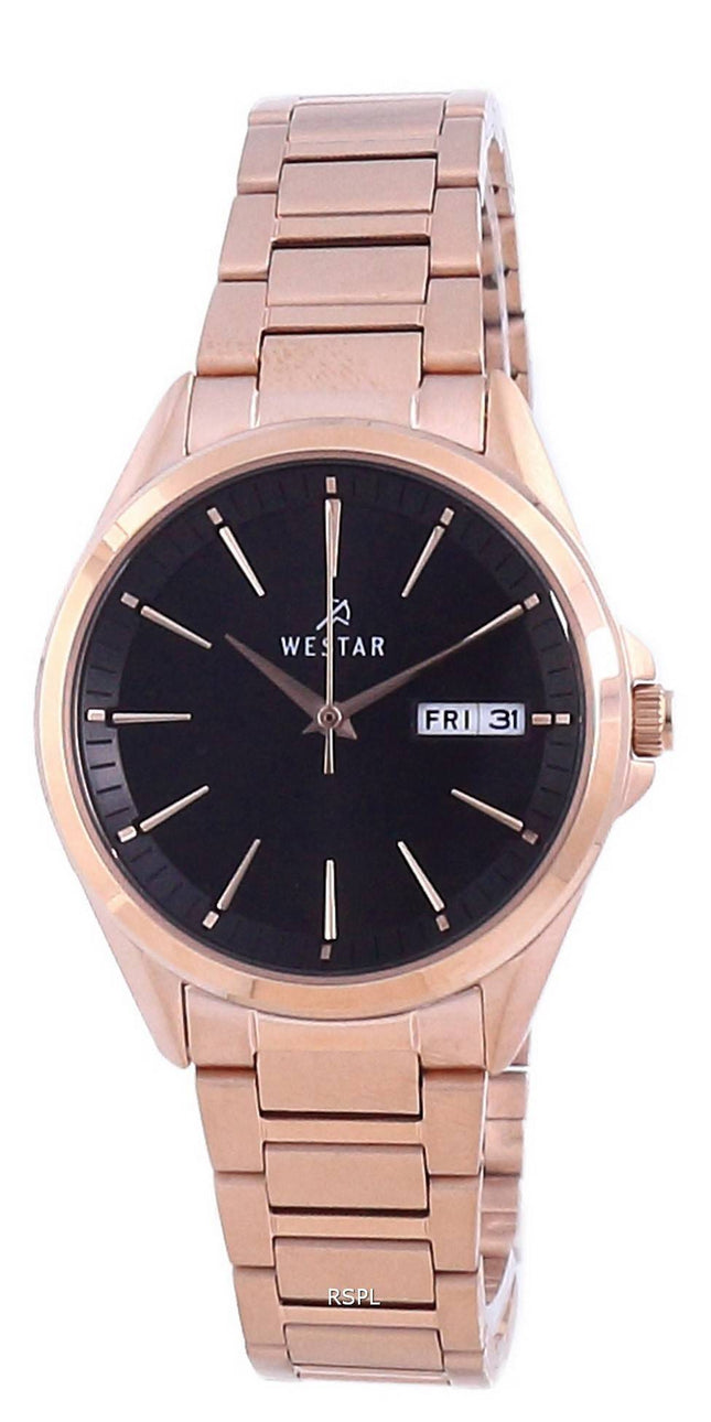 Westar Black Dial Rose Gold Tone Rustfrit stÃ¥l Quartz 40212 PPN 603 Dameur