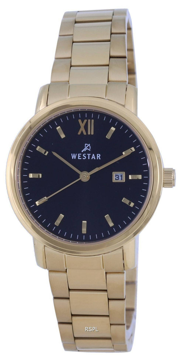 Westar Black Dial Gold Tone Rustfrit Steel Quartz 40245 GPN 103 Dameur