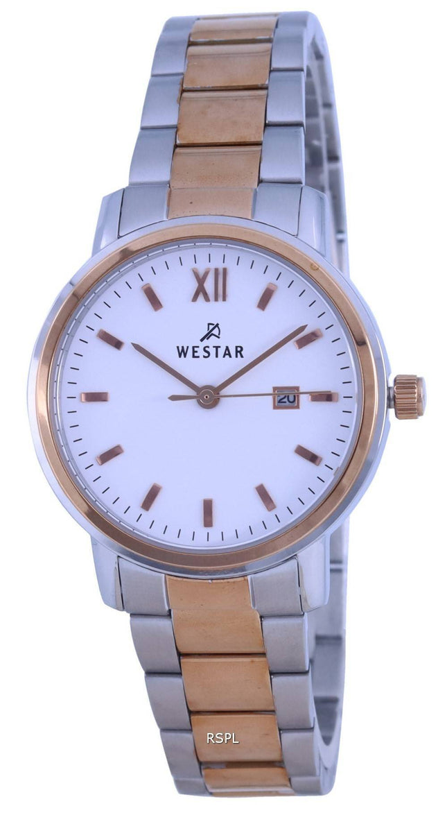 Westar White Dial Two Tone Rustfrit Steel Quartz 40245 SPN 601 Dameur