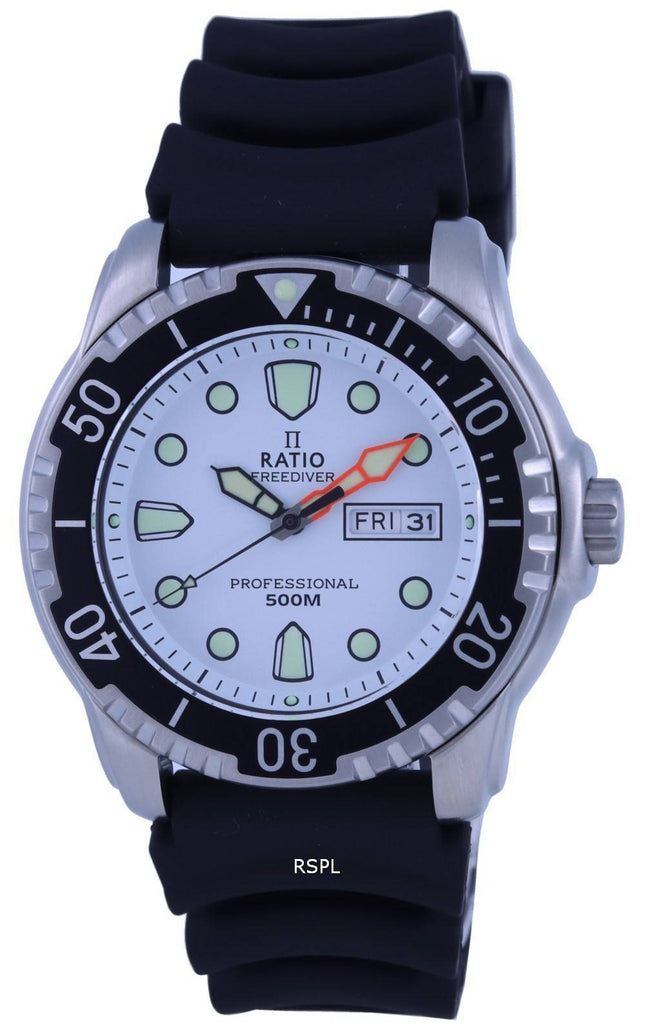 Ratio FreeDiver White Dial PU-rem Quartz 48HA90-02-WHT 500M herreur