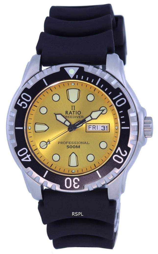 Ratio FreeDiver Yellow Dial PU-rem Quartz 48HA90-02-YLW 500M herreur