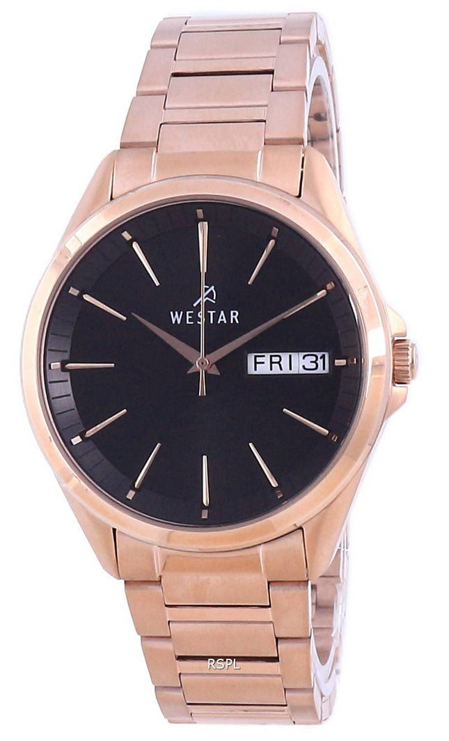 Westar Black Dial Rose Gold Tone Rustfrit stÃ¥l Quartz 50212 PPN 603 Herreur