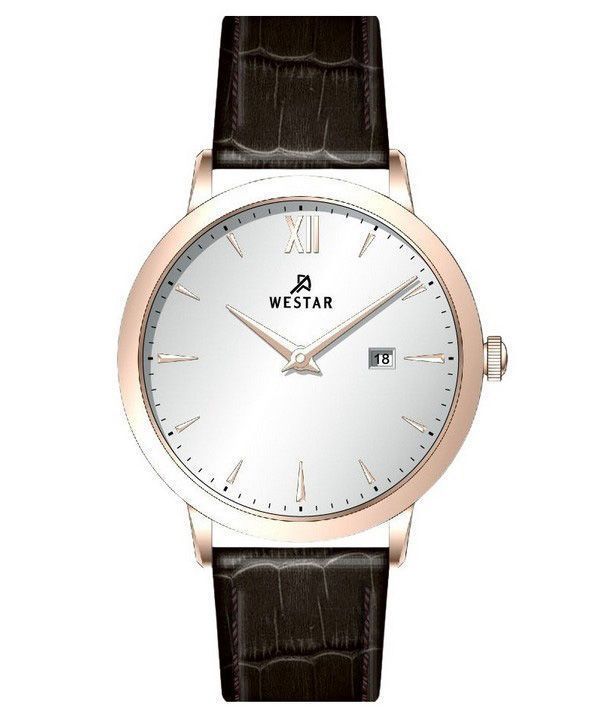 Westar profil læderrem Silver Dial Quartz 50214PPN627 herreur