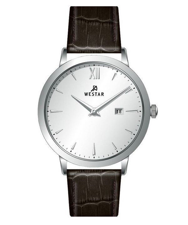 Westar profil læderrem Silver Dial Quartz 50214STN127 herreur