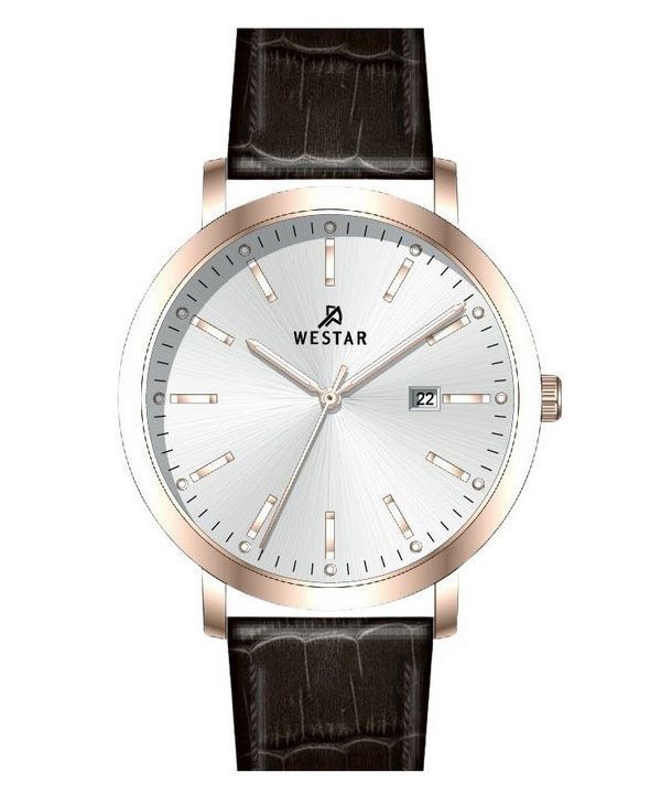 Westar profil læderrem Silver Dial Quartz 50216PPN627 herreur