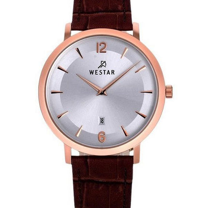 Westar profil læderrem Silver Dial Quartz 50219PPN627 herreur