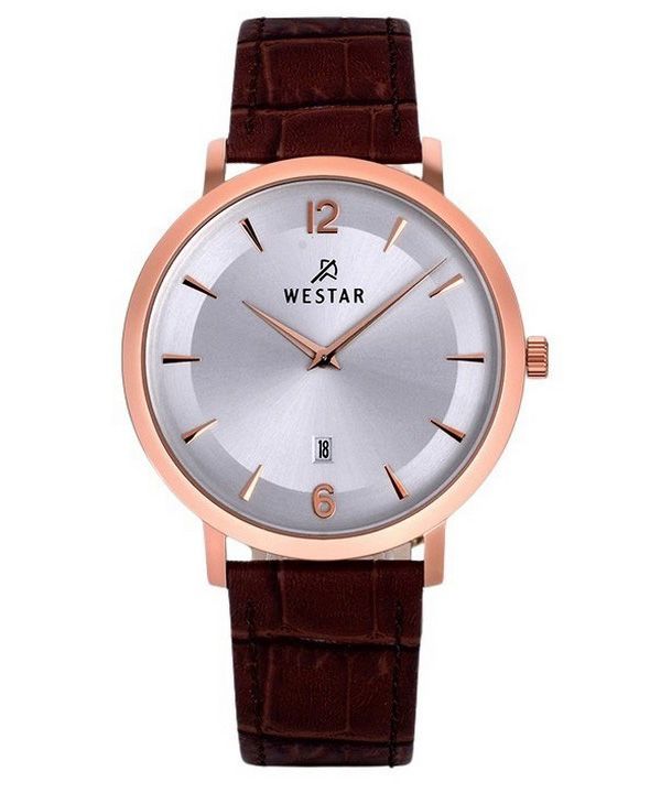 Westar profil læderrem Silver Dial Quartz 50219PPN627 herreur