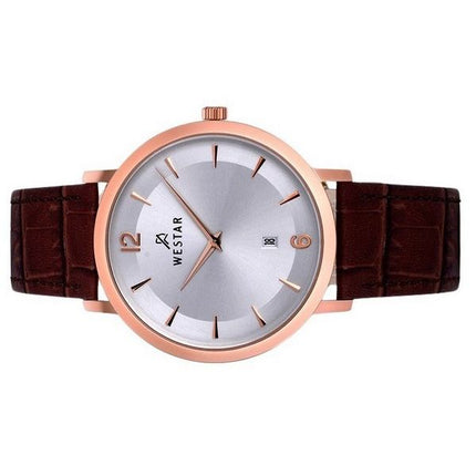 Westar profil læderrem Silver Dial Quartz 50219PPN627 herreur