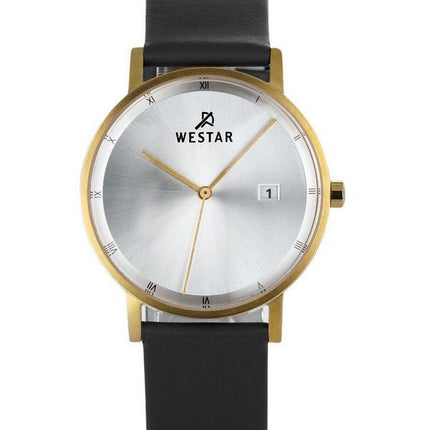 Westar Profile sort læderrem Silver Dial Quartz 50221GPN107 herreur