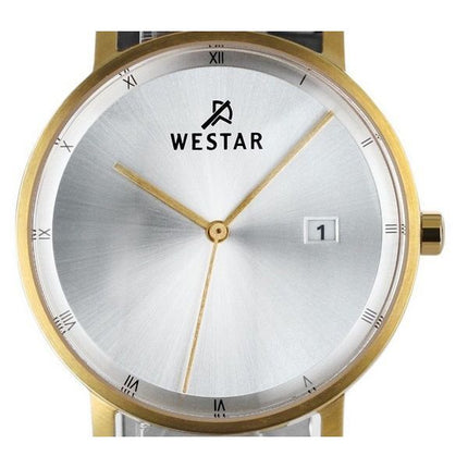 Westar Profile sort læderrem Silver Dial Quartz 50221GPN107 herreur