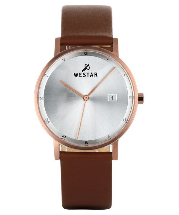 Westar Profil brun læderrem Silver Dial Quartz 50221PPN627 herreur