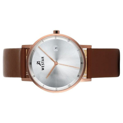 Westar Profil brun læderrem Silver Dial Quartz 50221PPN627 herreur