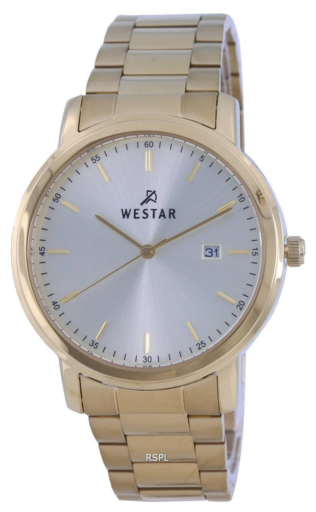 Westar Silver Dial Gold Tone Rustfrit Steel Quartz 50243 GPN 102 herreur