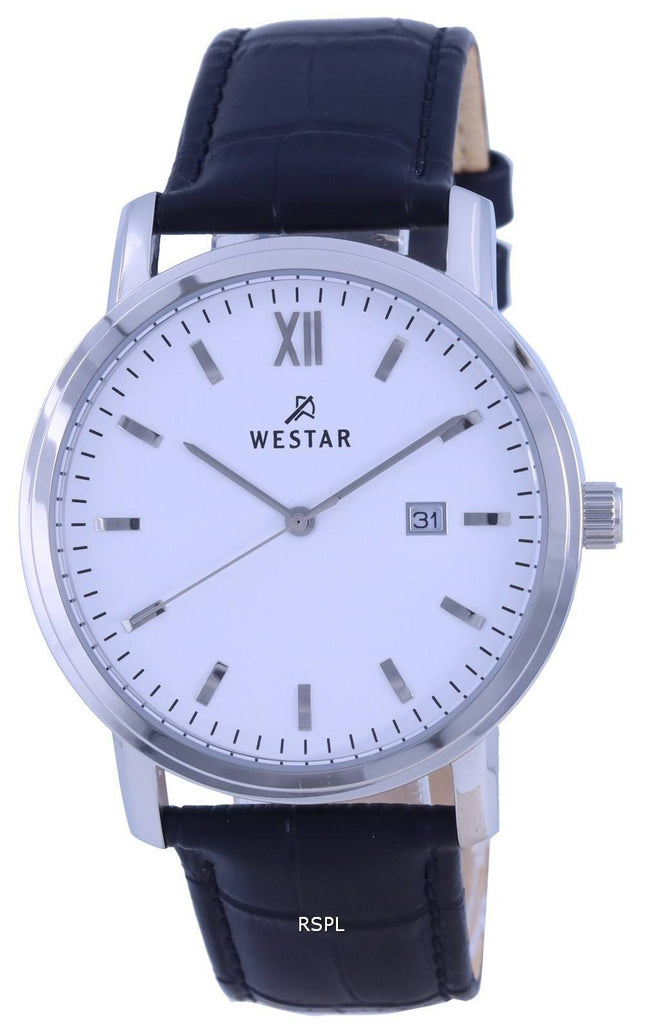 Westar hvid skive lÃ¦derrem Quartz 50244 STN 101 herreur