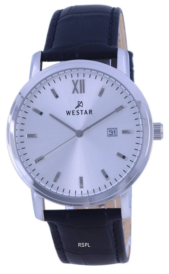 Westar hvid skive lÃ¦derrem Quartz 50244 STN 107 herreur