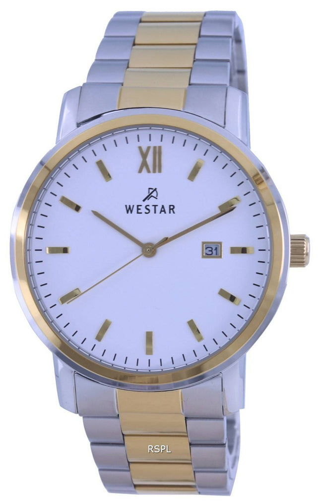 Westar White Dial Two Tone Rustfrit Steel Quartz 50245 CBN 101 herreur