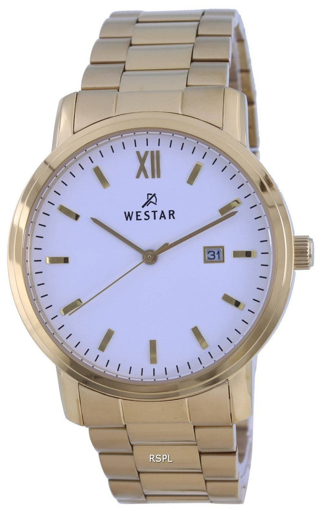 Westar White Dial Gold Tone Rustfrit Steel Quartz 50245 GPN 101 herreur