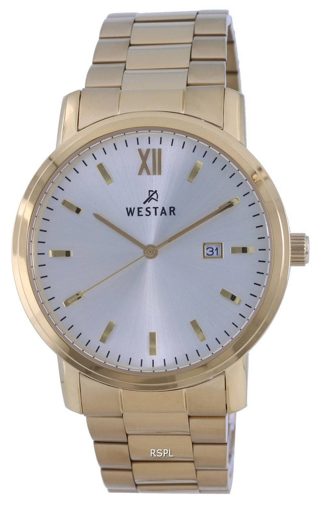 Westar Silver Dial Gold Tone Rustfrit Steel Quartz 50245 GPN 102 herreur