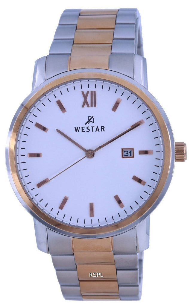 Westar White Dial Two Tone Rustfrit Steel Quartz 50245 SPN 601 herreur