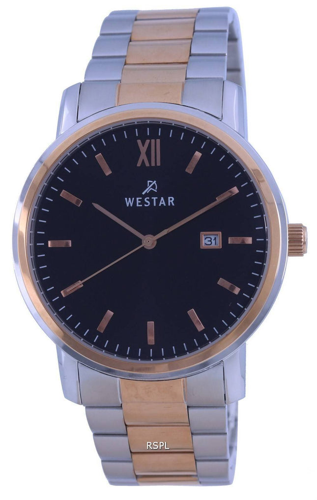 Westar Black Dial Two Tone Rustfrit Steel Quartz 50245 SPN 603 herreur