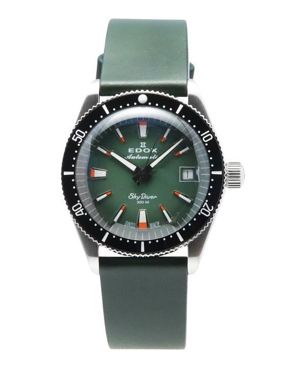 Edox Skydiver Special Edition Green Dial Automatic Diver&#39,s 801313NCVI 300M herreur med ekstra rem