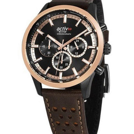 Westar Activ Chronograph Læderrem Black Dial Quartz 90265BPN603 100M herreur