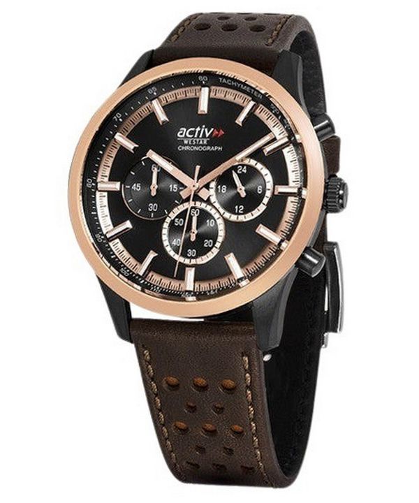 Westar Activ Chronograph Læderrem Black Dial Quartz 90265BPN603 100M herreur