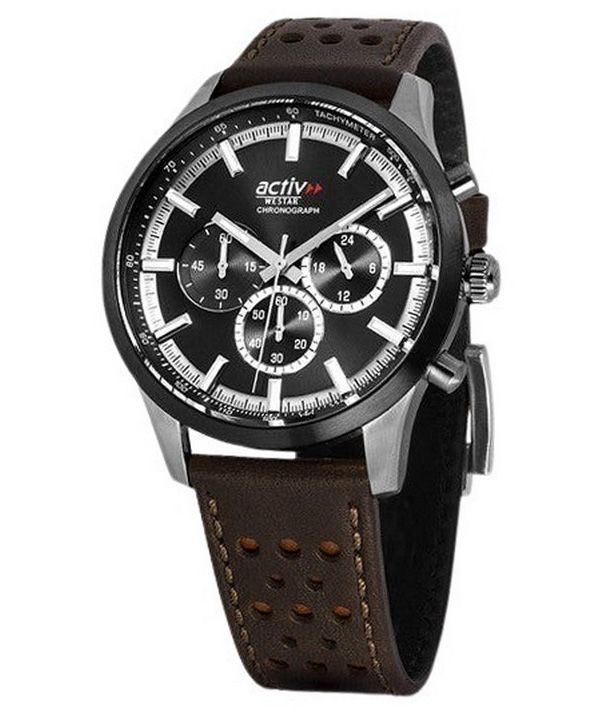 Westar Activ Chronograph Læderrem Black Dial Quartz 90265SBN123 Herreur