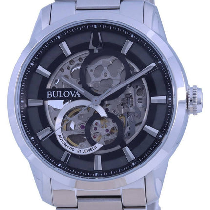 Bulova Classic Skeleton Black Dial Rustfrit StÃ¥l Automatisk 96A208 Herreur