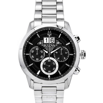 Bulova Sutton Big Date Chronograph Rustfrit stål Black Dial Quartz 96B319 Herreur