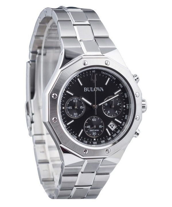 Bulova Classic Precisionist Octagon Chronograph Rustfrit stål Black Dial Quartz 96B410 100M herreur