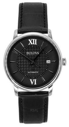 Bulova Analog Hudson Læderrem Sort Urskive Automatisk 96B441 herreur