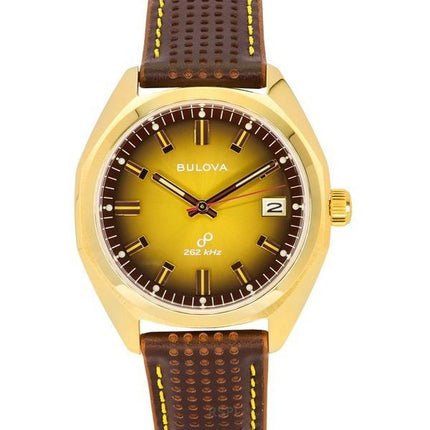 Bulova Jet Star læderrem Gold Tone Dial Quartz 97B214 herreur