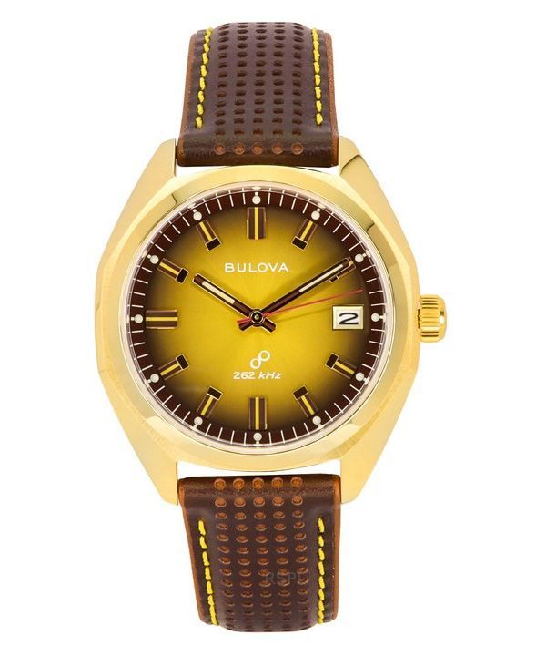 Bulova Jet Star læderrem Gold Tone Dial Quartz 97B214 herreur