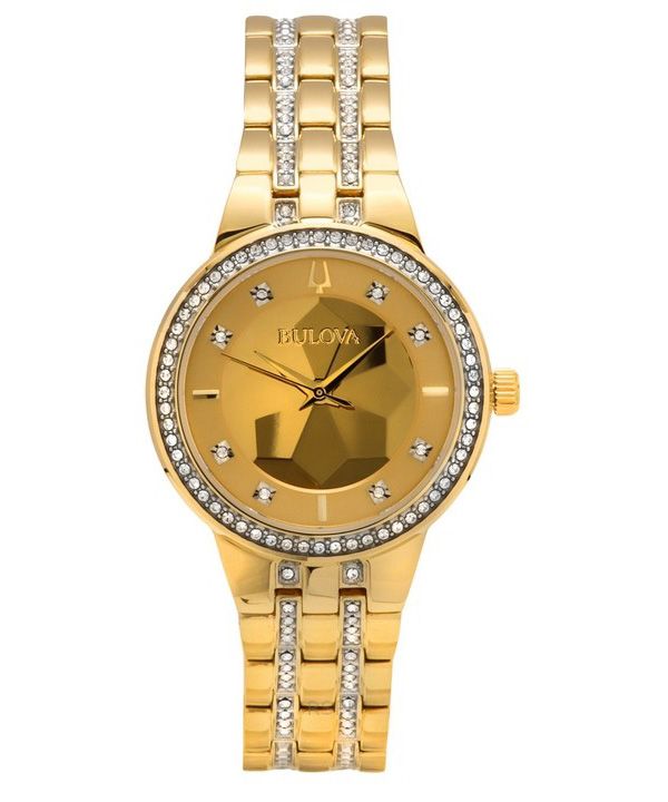 Bulova Classic Crystal Phantom Gold Tone Rustfrit Stål Champagne Urskive Quartz 97L176 Dameur